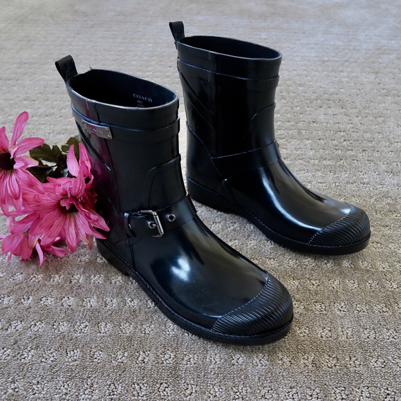 Coach Shoes - COACH | EUC Lester Black Ankle Rainboots Sz 8